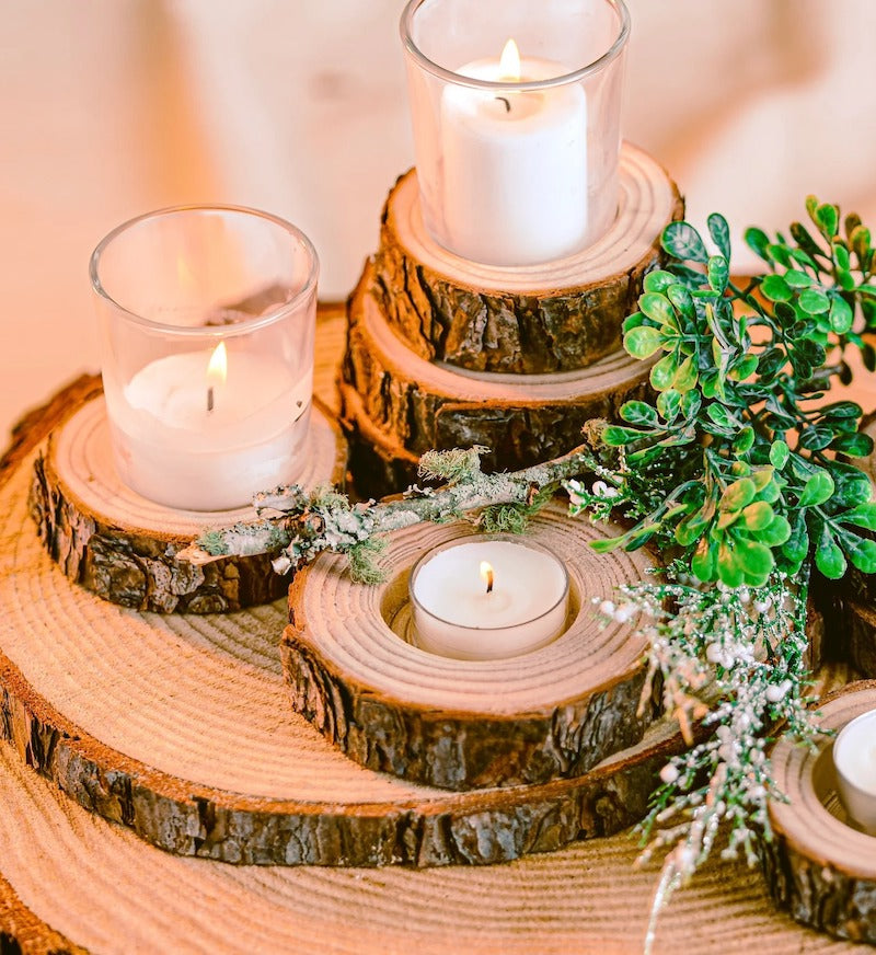 Real Wood Slice Candle Holders