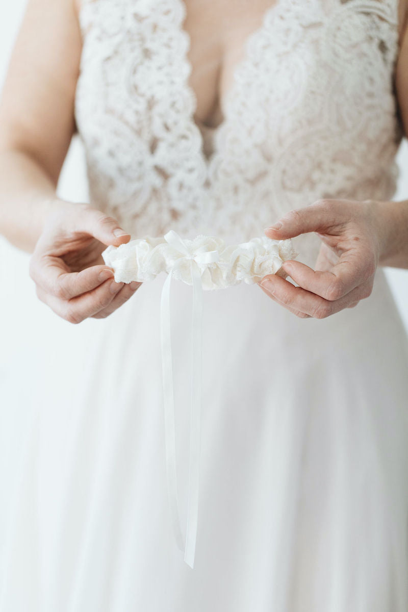 Glamorous ivory lace wedding garter bridal accessory handmade by The Garter Girl