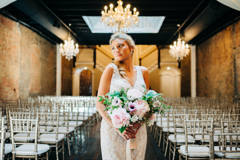 Romantic Wedding Flowers Brick Wall Venue