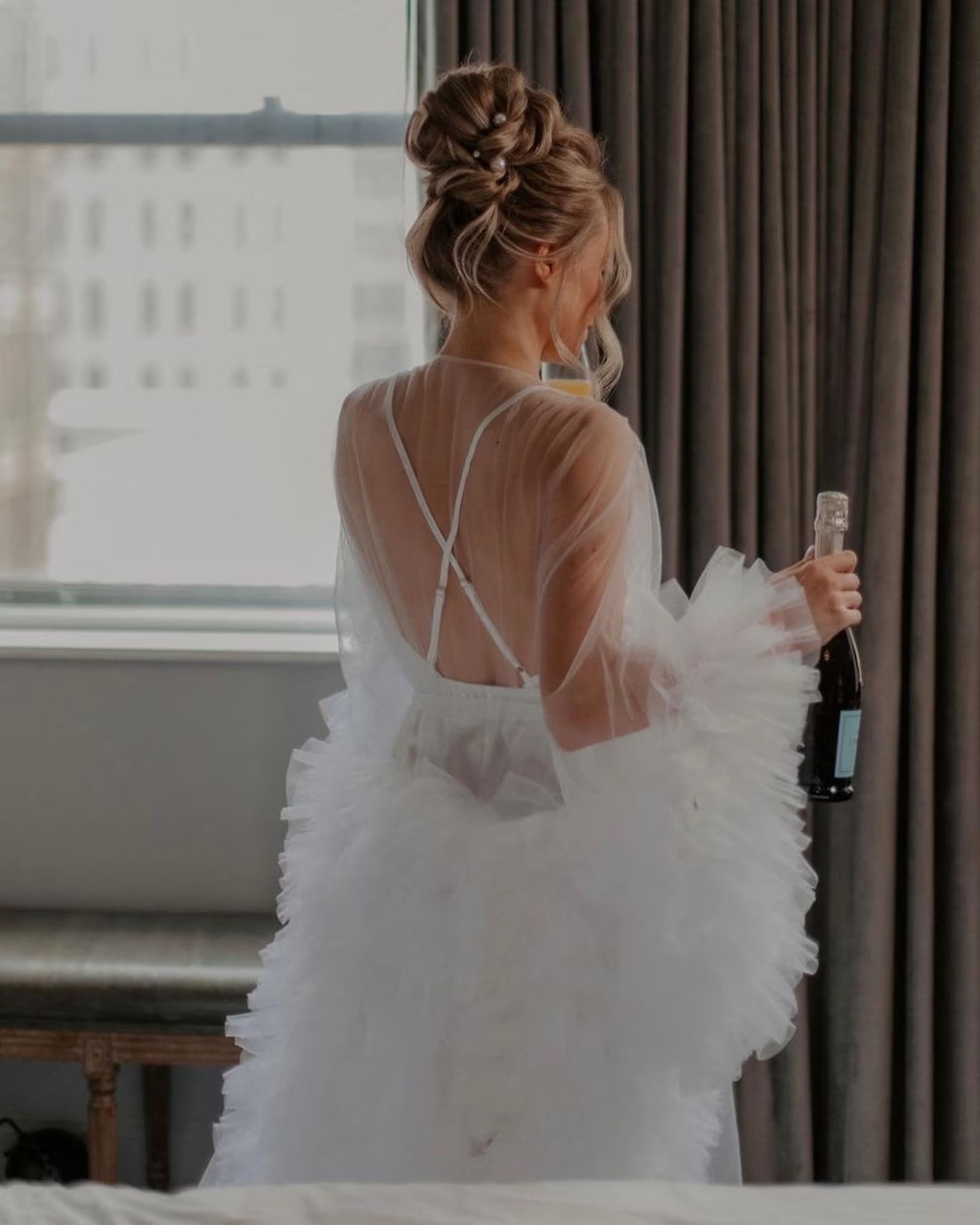 Long Ruffled Tulle Bridal Robe, on The Garter Girl's blog with Bridal Lingerie Ideas