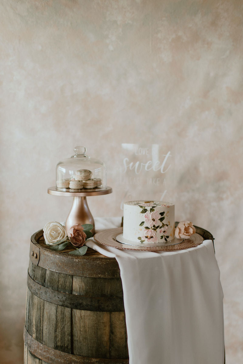 Rustic Barn Wedding Cake and Macaroons Wine Barrel