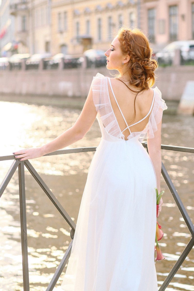 Satin and Tulle Open Back Wedding Dress