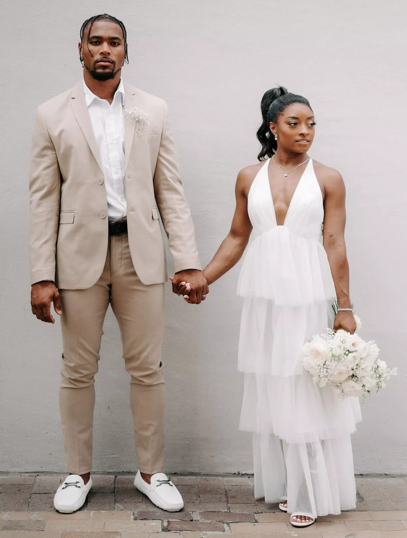 Simone Biles' Wedding Dress Featured High Slit to Make Her Appear