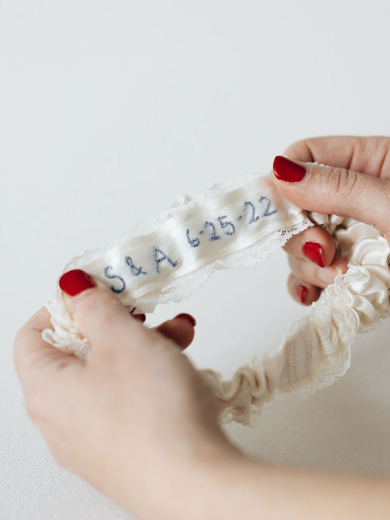 Simple Ivory Lace Bridal Garter Personalized With Embroidery by The Garter Girl 5