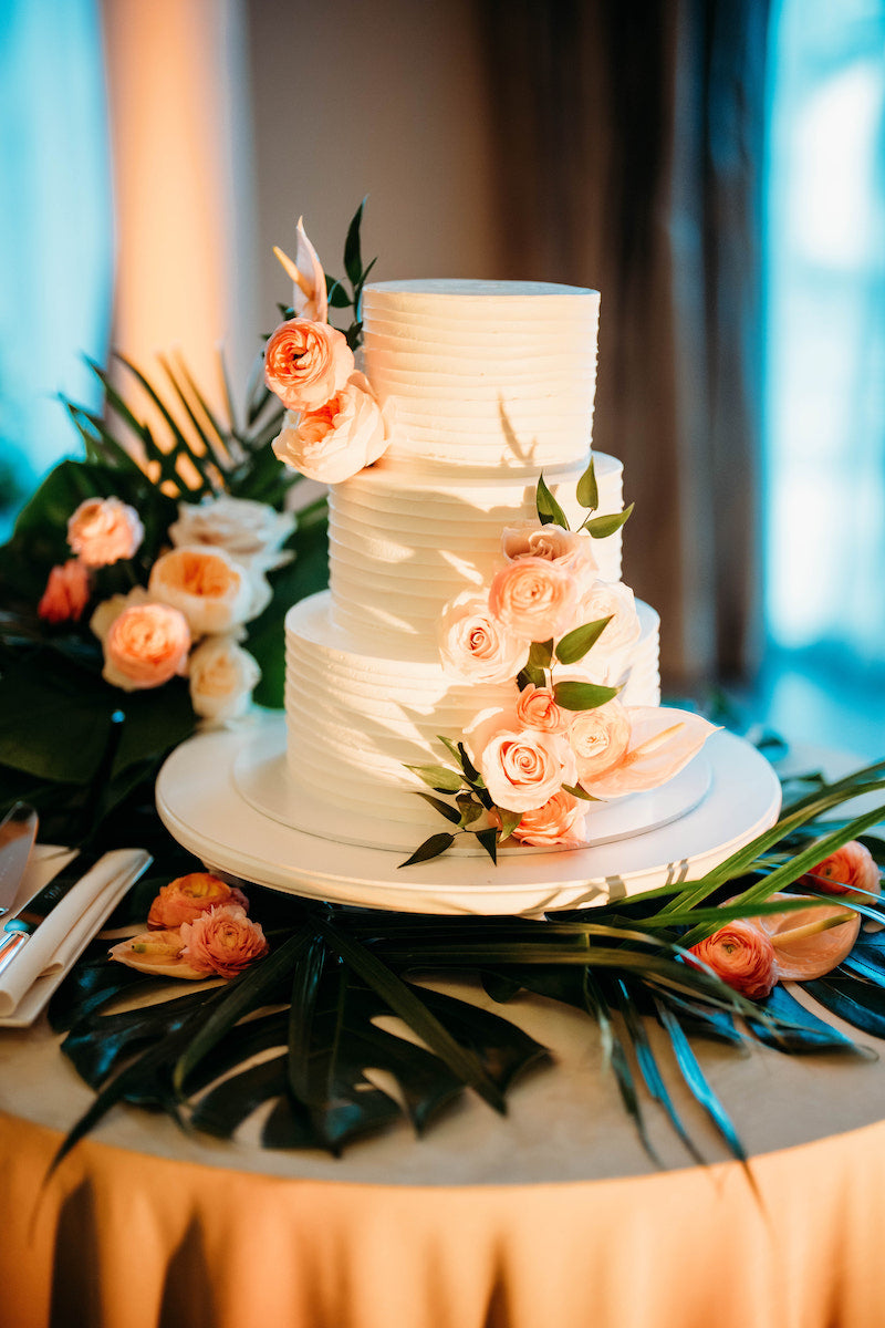 Simple White Wedding Cake with Flowers