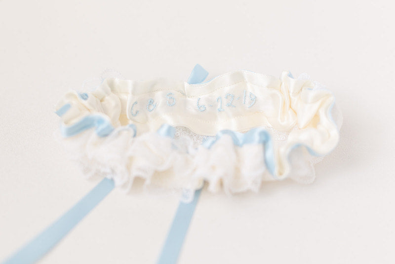 something blue personalized garter with lace ruffles