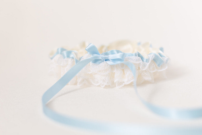 something blue personalized garter with lace ruffles