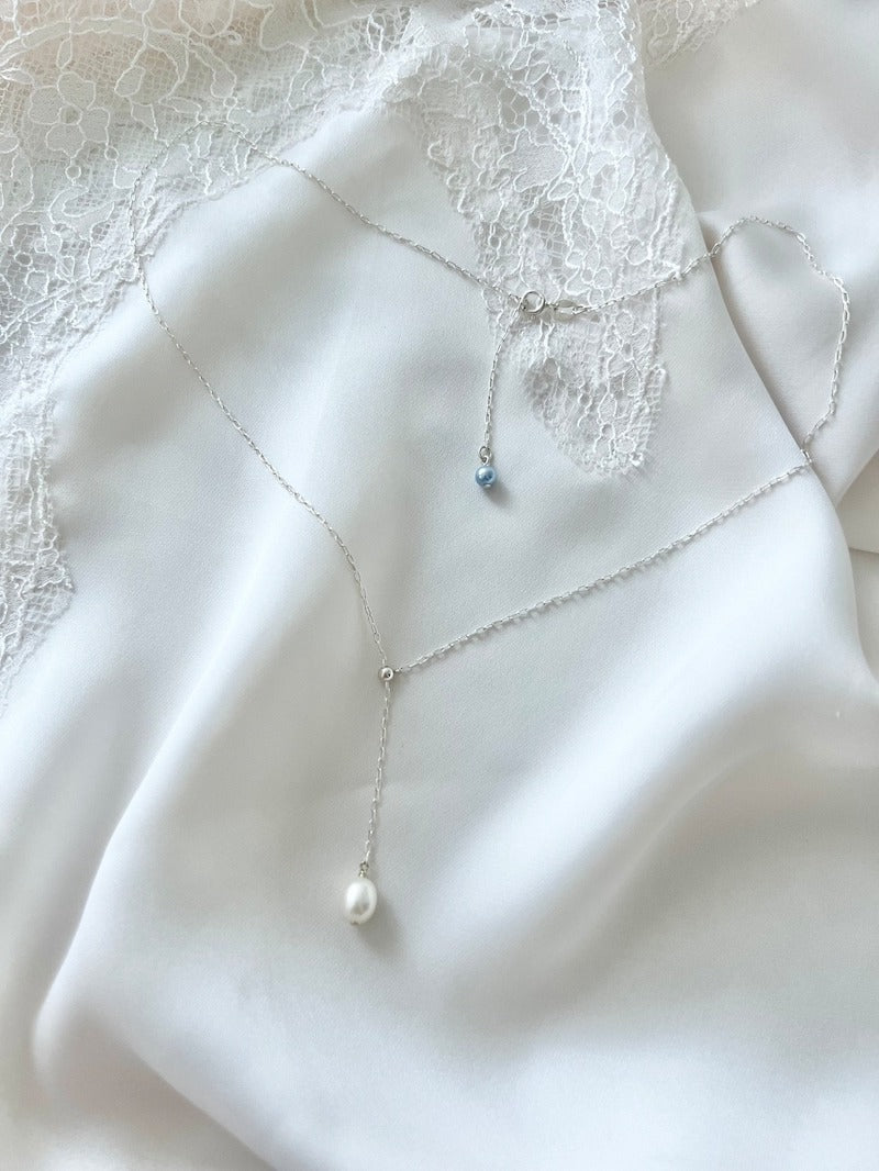Something Blue Pearl Necklace for the Bride