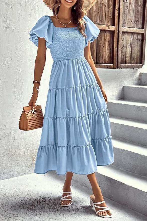 Something Blue Puffy Sleeve Bridal Shower Dress