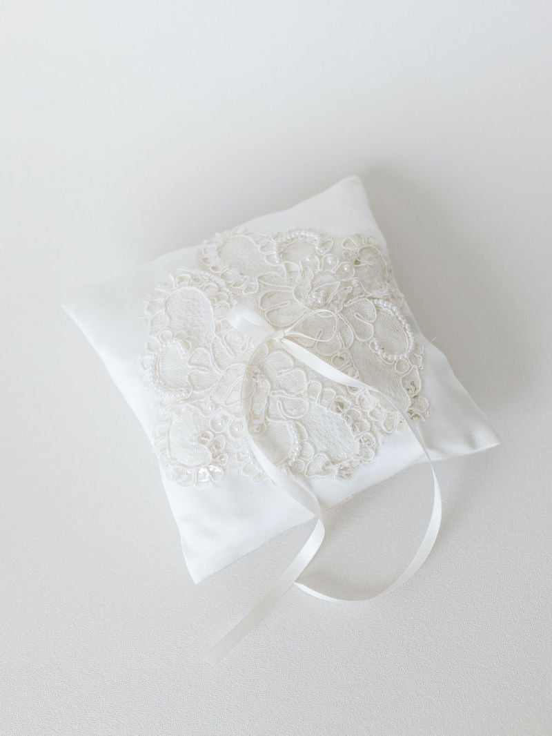 Sparkle and Pearl Garter & Ring Pillow Made From Mom's Wedding Dress