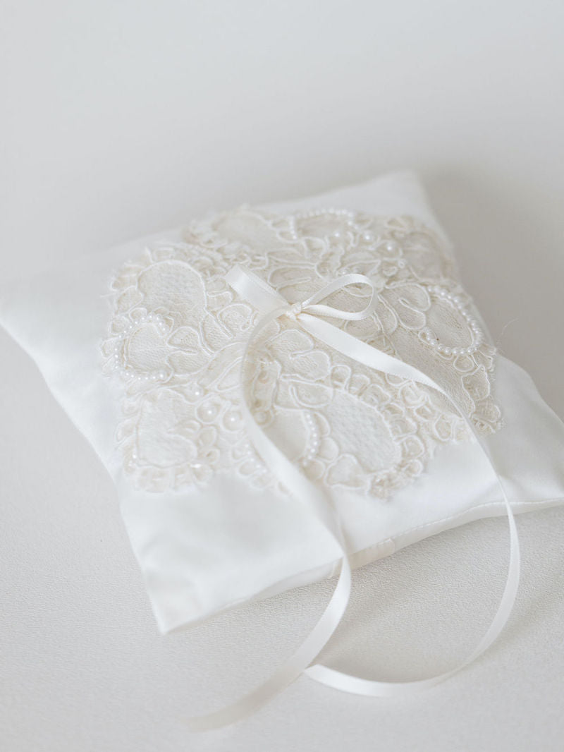 Sparkle and Pearl Garter & Ring Pillow Made From Mom's Wedding Dress