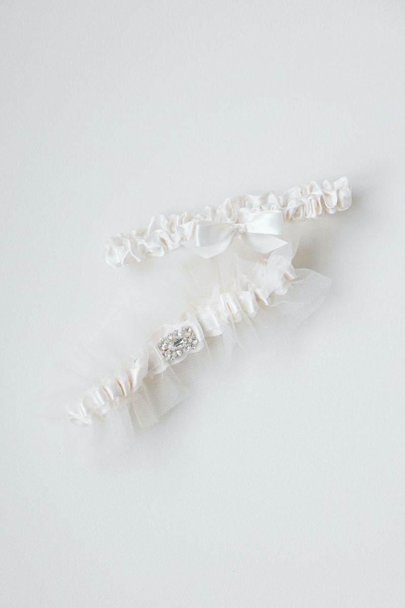 Sparkle Broach and Tulle Bridal Garter Personalized With Embroidery by The Garter Girl