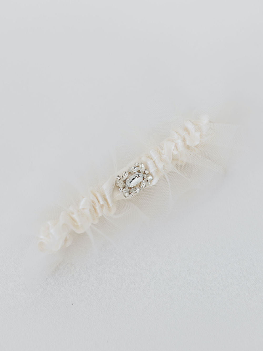 personalized wedding garter with sparkle and tulle handmade by heirloom bridal accessory designer, The Garter Girl