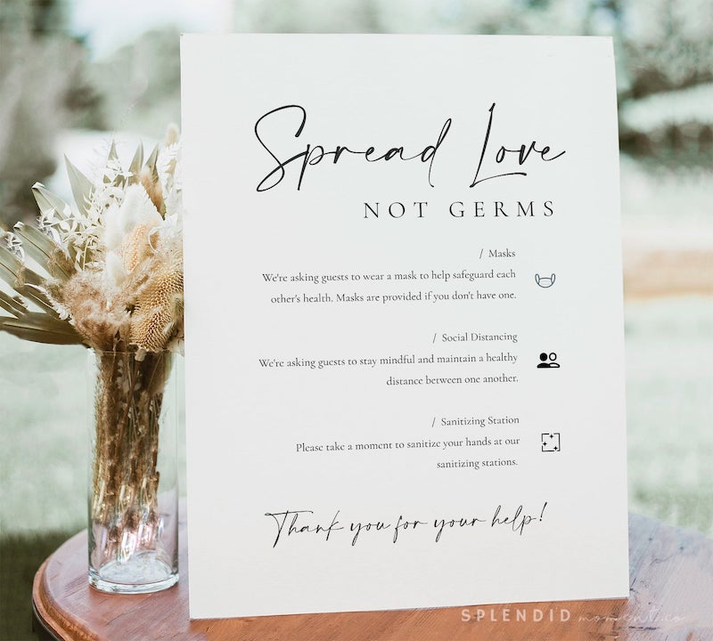 Spread Love Not Germs Wedding Safety Sign