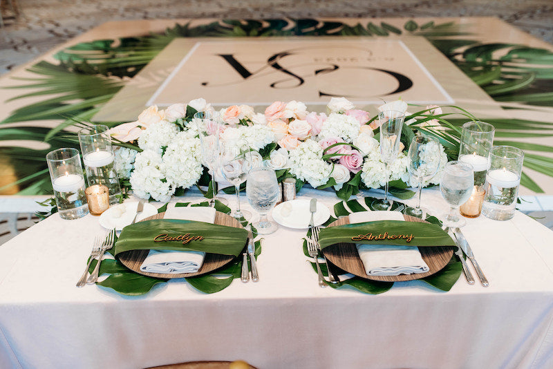 Sweetheart Table and Custom Dance Floor at Elegant Tropical Wedding