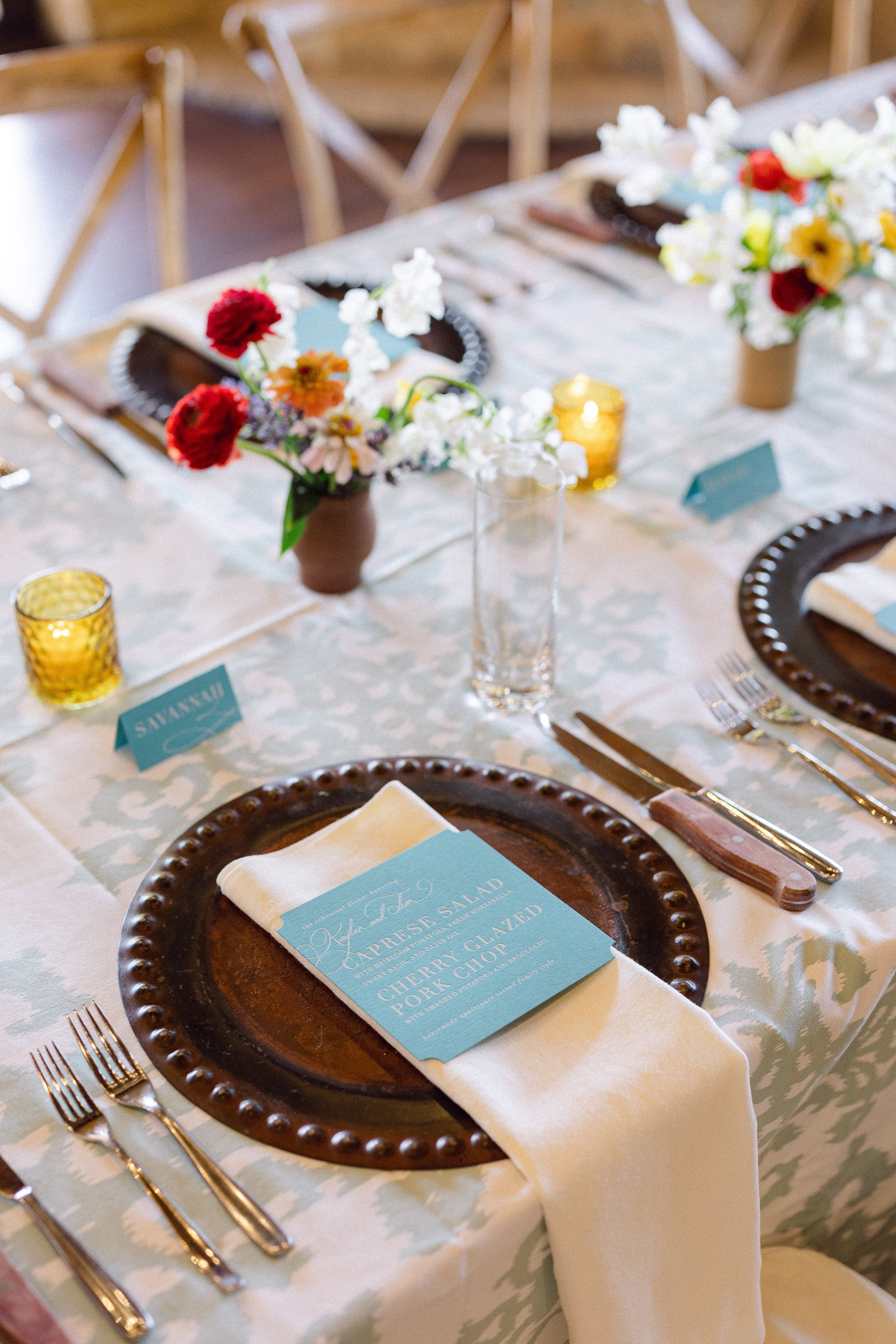 brightly colored wedding rehearsal dinner