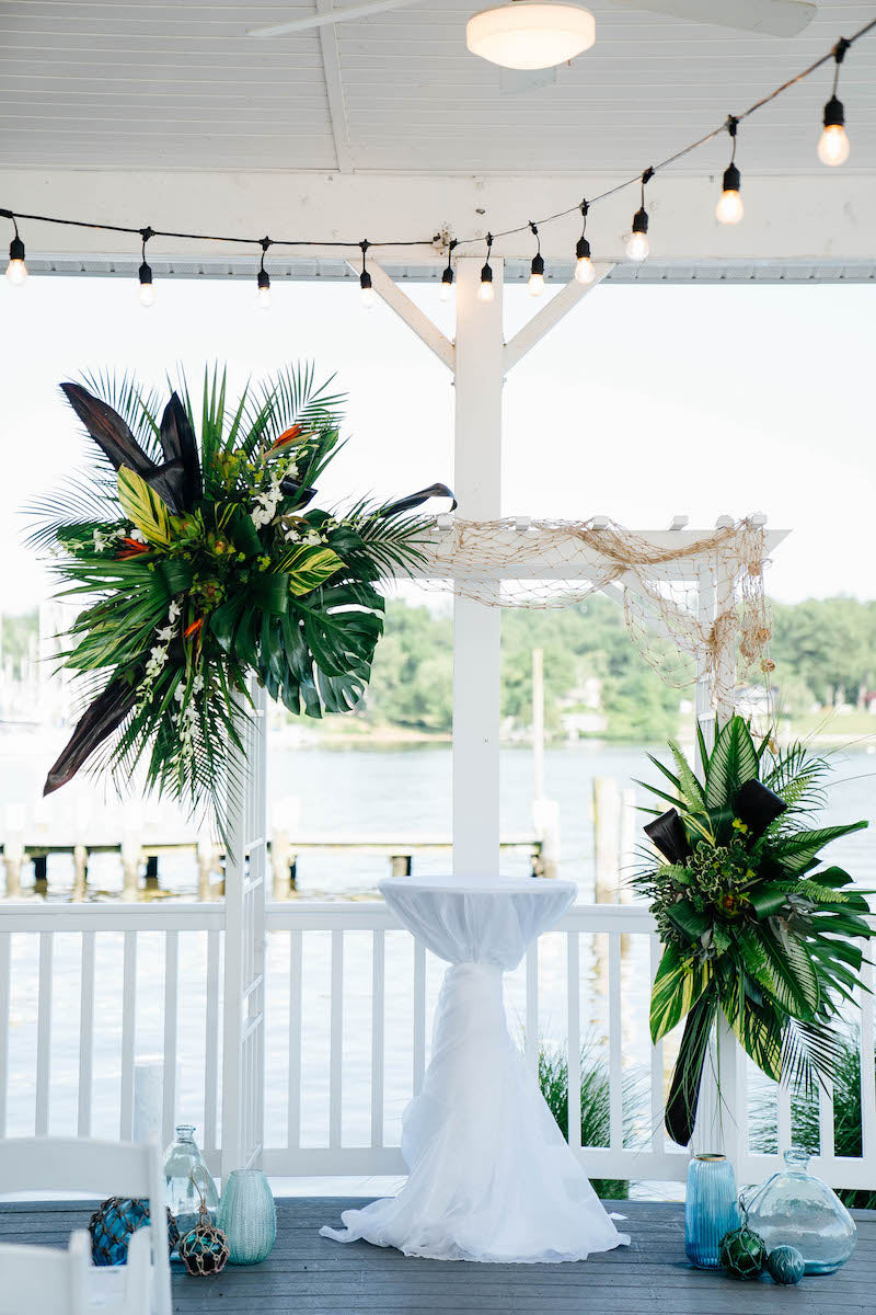 Tropical Flowers Waterfront Wedding Ceremony