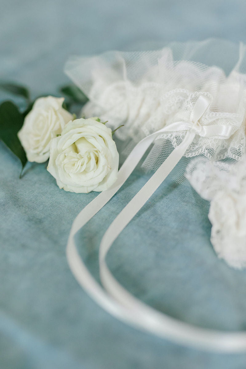 Tulle Bridal Garter for Bride with Long Bow