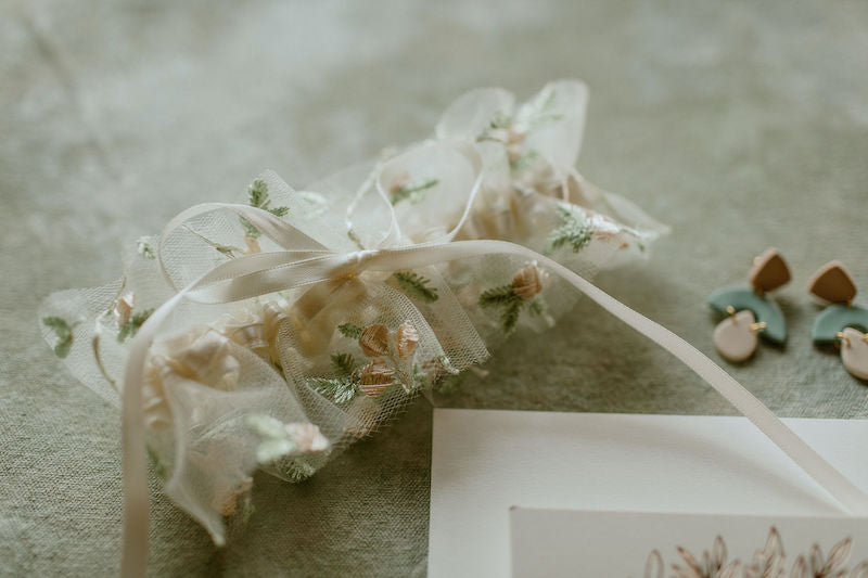 Tulle Bridal Garter with Embroidered Flowers