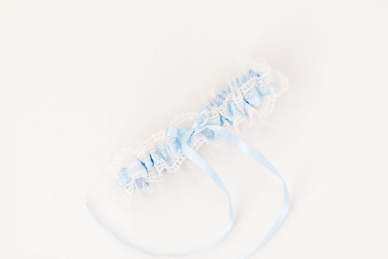 custom wedding garter handmade with tulle, lace and embroidery by The Garter Girl