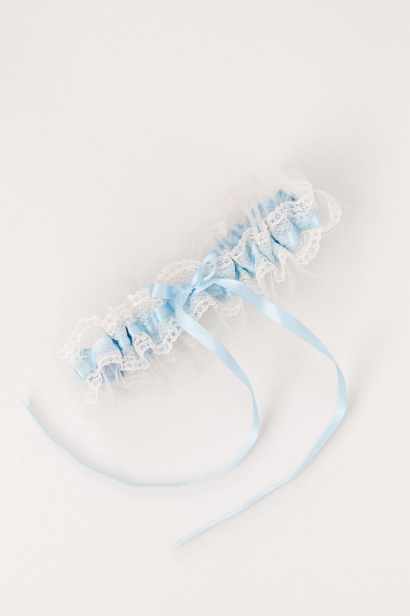 custom wedding garter handmade with tulle, lace and embroidery by The Garter Girl
