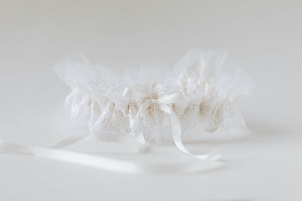 tulle and lace wedding garter handmade from bride's mother's wedding dress & veil by expert wedding heirloom designer, The Garter Girl