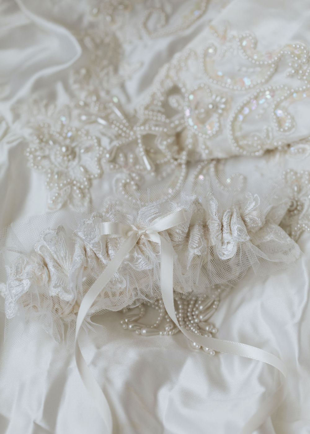 tulle and lace wedding garter handmade from bride's mother's wedding dress & veil by expert wedding heirloom designer, The Garter Girl