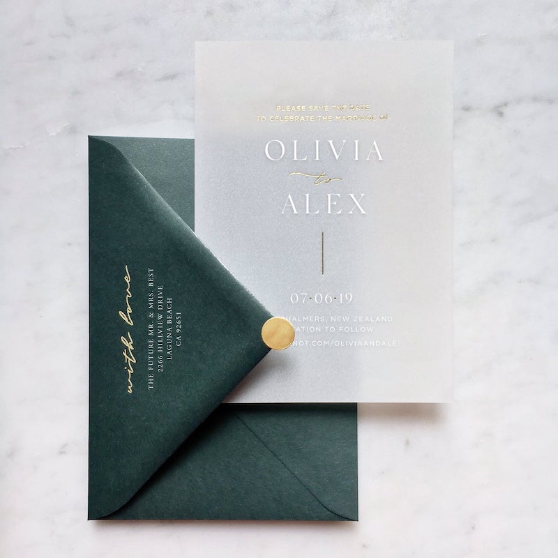 Vellum Save the Date with Gold Foil