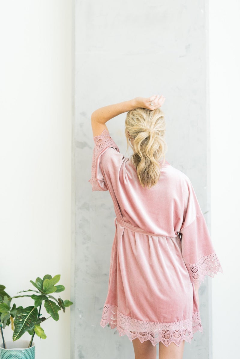 Velvet and Lace Kimono Bridesmaid Robe