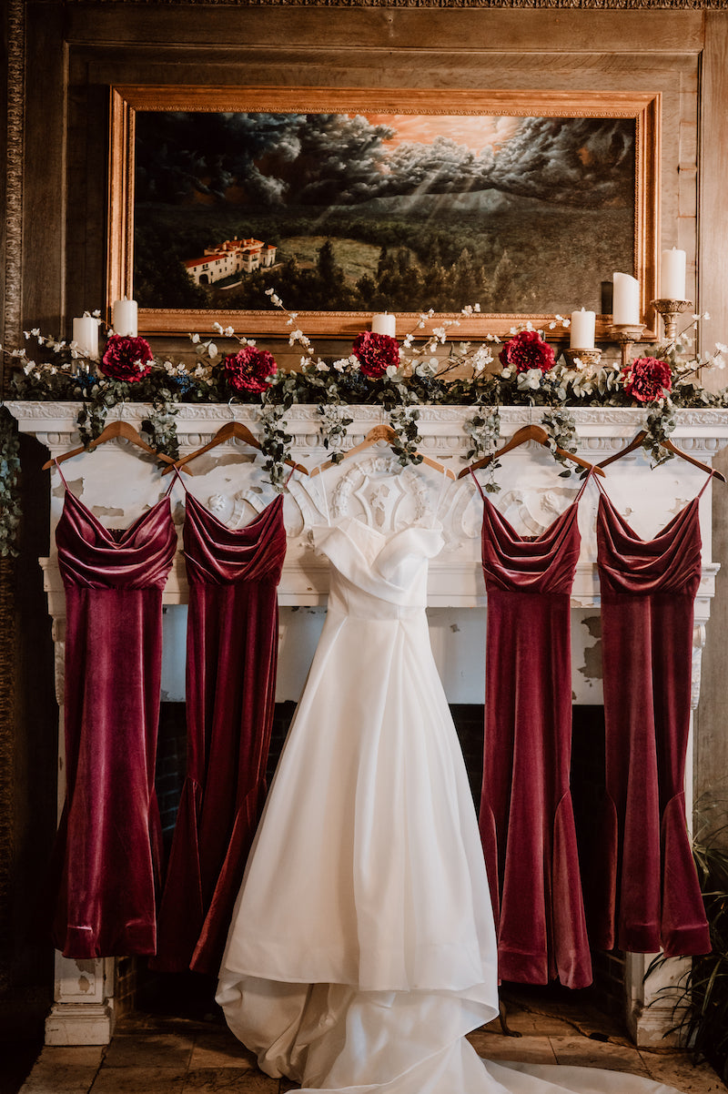Velvet Bridesmaid Dresses For Romantic Manor Home Fall Wedding