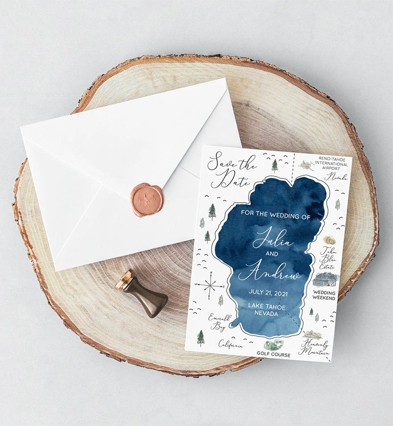 Watercolor Lake Wedding Save The Date