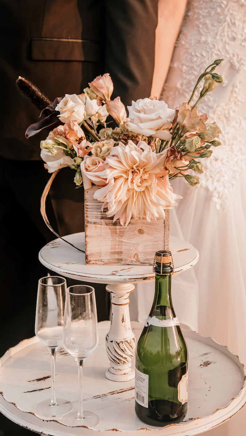Wedding Champagne Flutes and Flowers