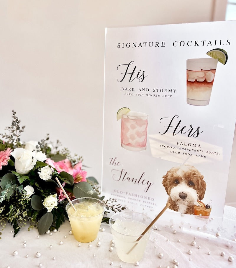 Wedding Cocktails Sign with Pet Portrait