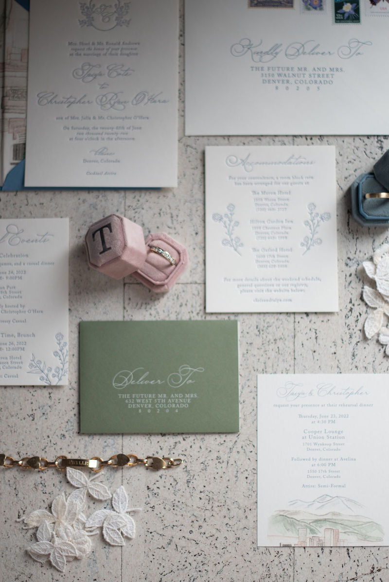 Wedding Details with Wedding Invitation and Wedding Rings