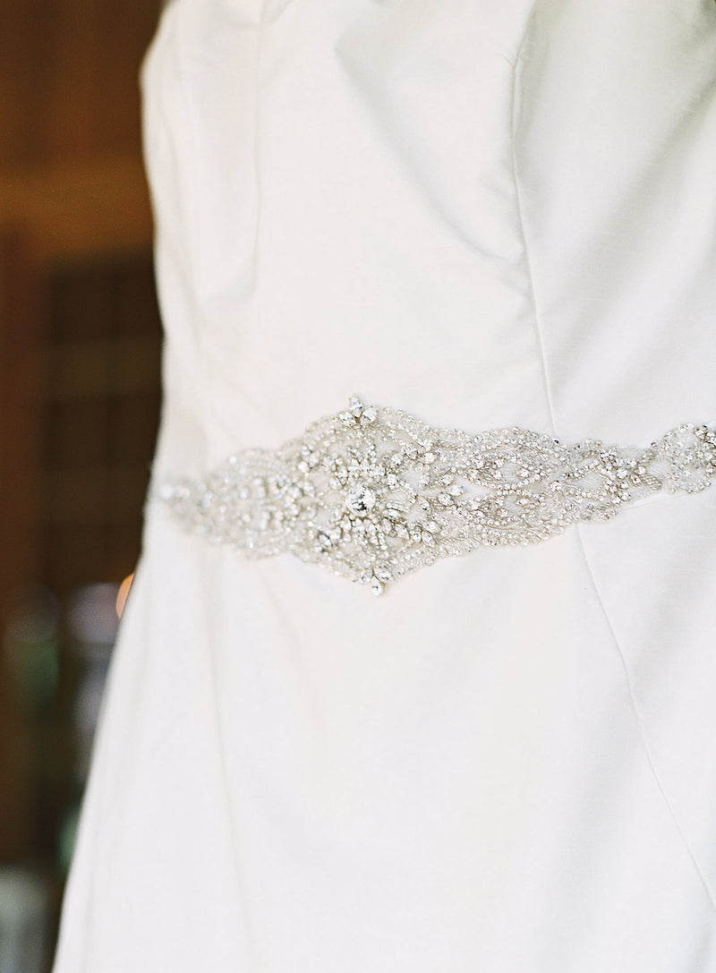 wedding dress with sparkle belt - blush wedding in October in Texas