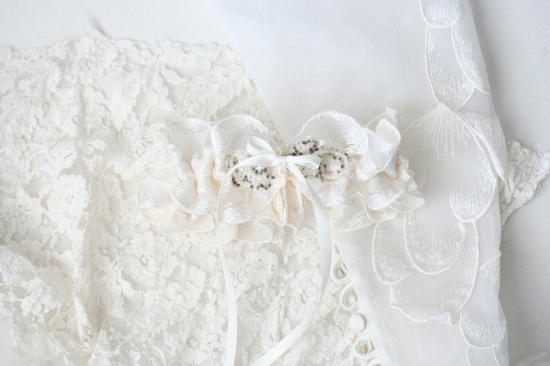 wedding garter made from sleeve of mother's bridal gown