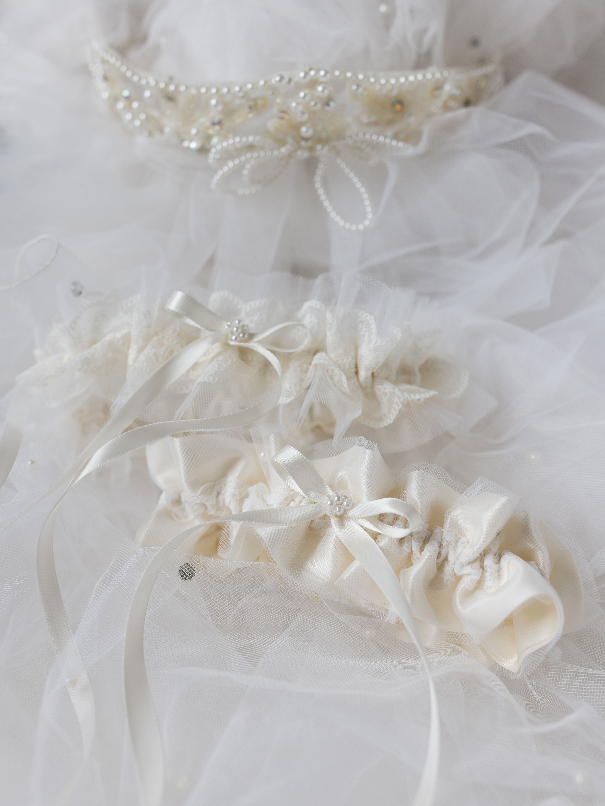 wedding garter handmade from bride's mother's wedding bridal veil