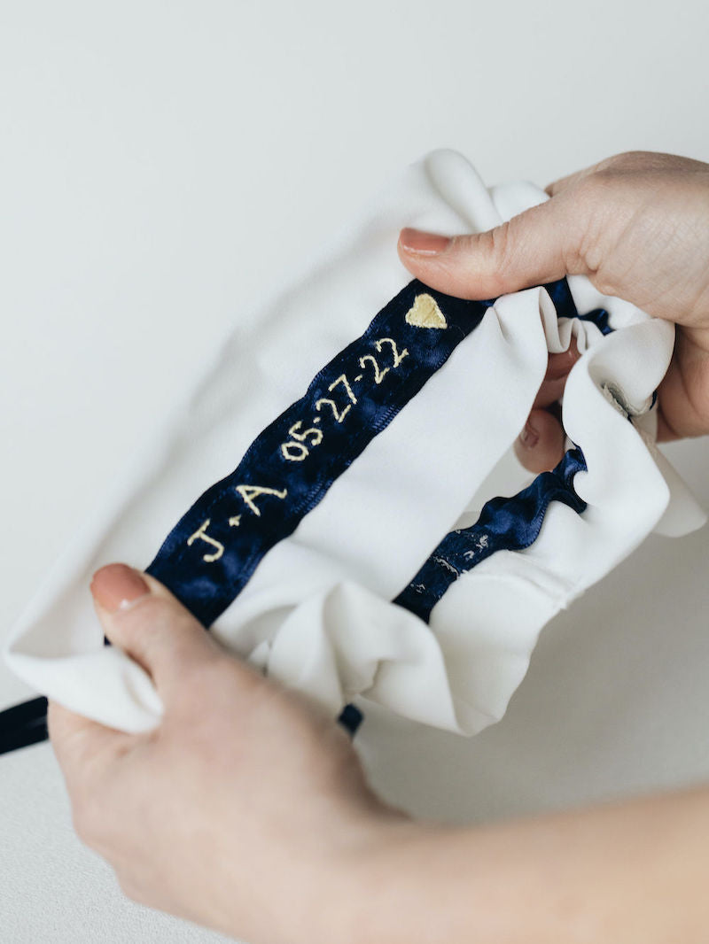 Navy and Yellow Personalized Wedding Garter From Mom's Wedding Dress