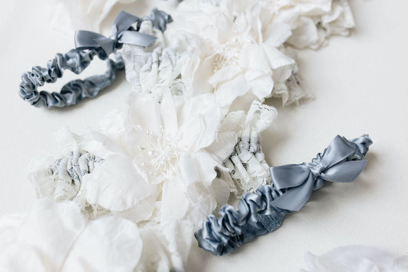 4 Wedding Garters With Lace and Flower Design Made From Mom's Wedding Dress