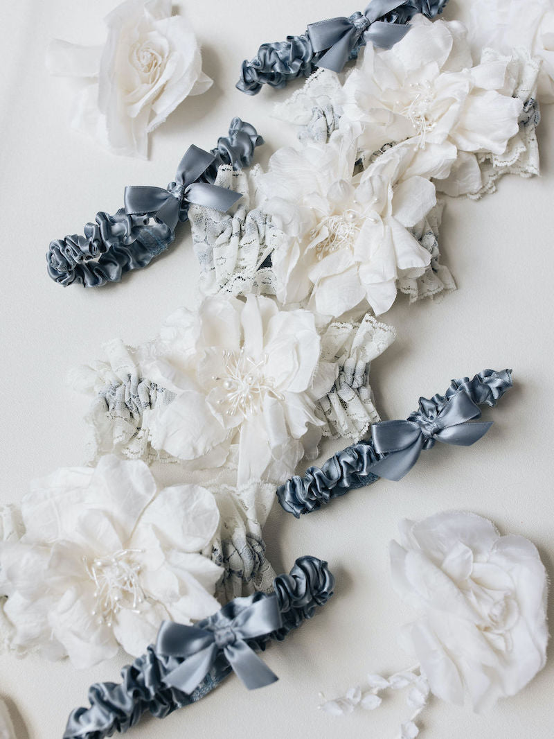 4 Wedding Garters With Lace and Flower Design Made From Mom's Wedding Dress 2