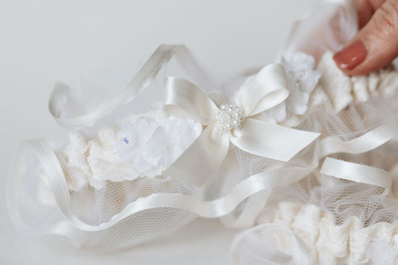 Pearl Wedding Garter Made From Mom's Veil