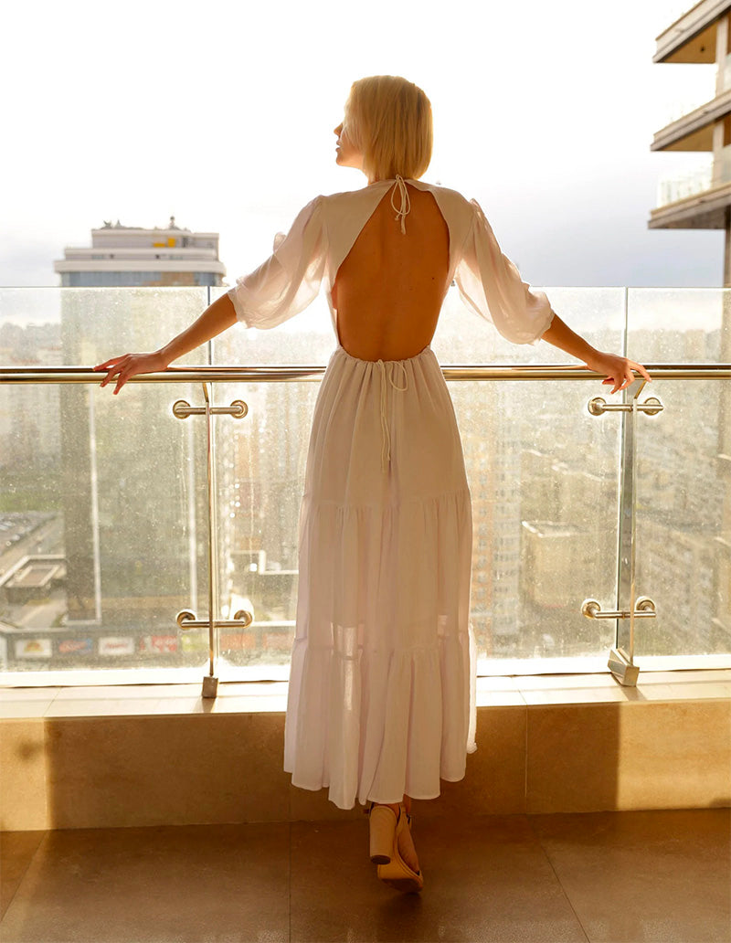 White Backless Maxi Dress