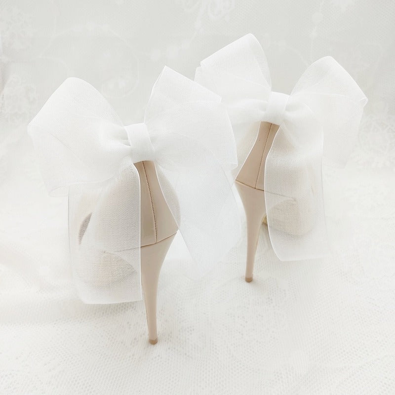 White Chiffon Bow Clips for Bridal Shoes