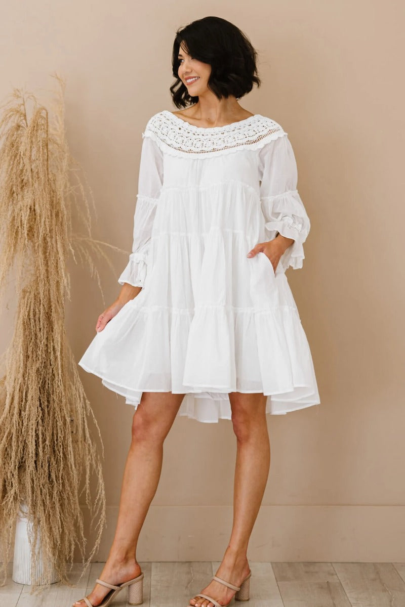 White Cotton Crochet Dress