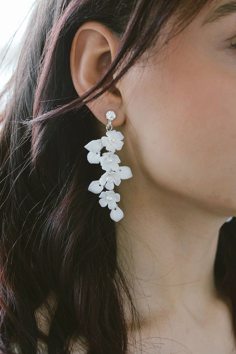 White Floral Drop Earrings