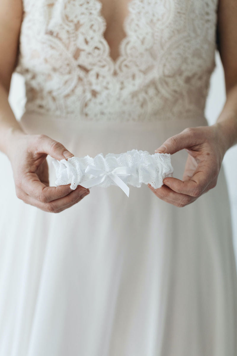 Classy white lace wedding garter bridal accessory handmade by The Garter Girl