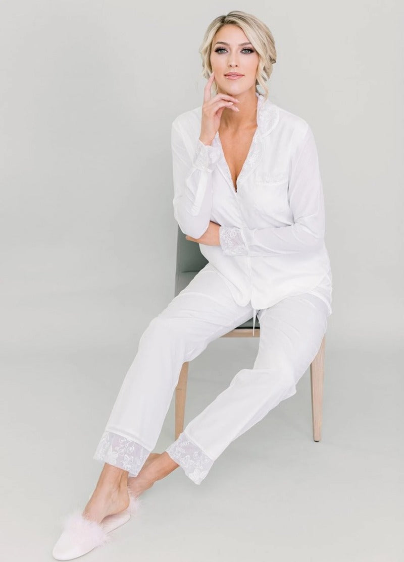 White Lace Trim Pajama Pant Set