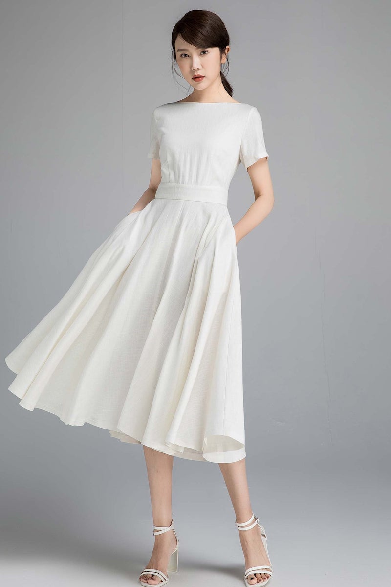 White Linen Bridal Shower Dress