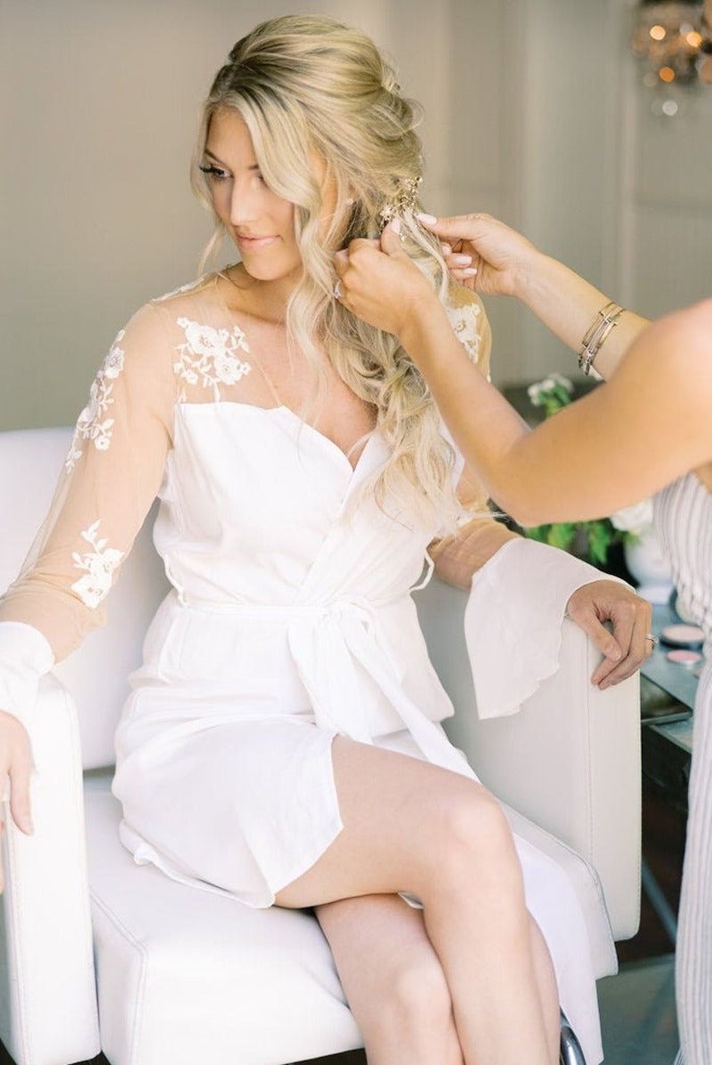 White Silk and Lace Bridal Robe