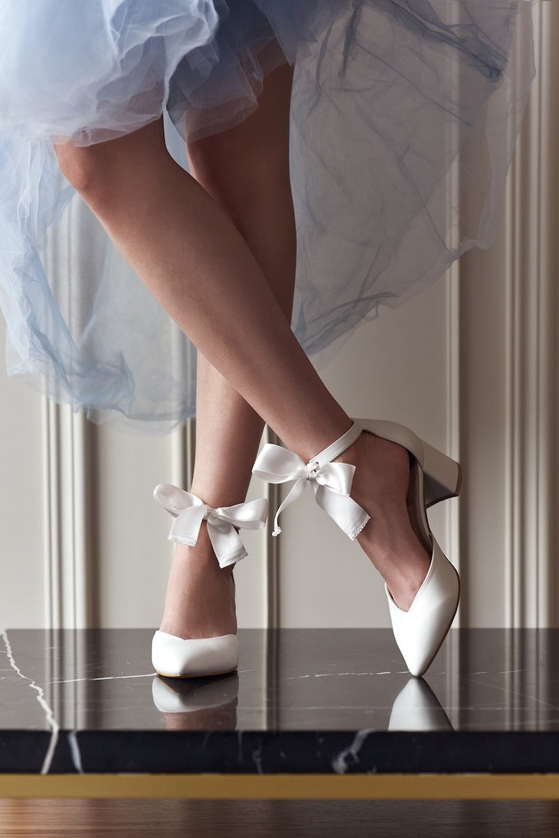 White Wedding Shoes with Ankle Bows
